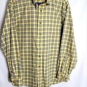 Mens yellow and blue plaid long sleeve button down shirt Size M-REG